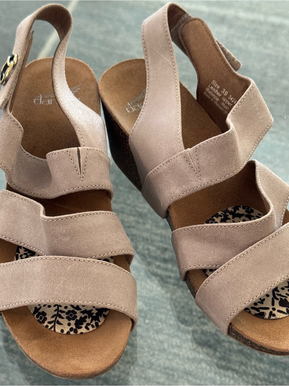 Women's Taupe Suede Wedge Sandals - Comfortable Slingback